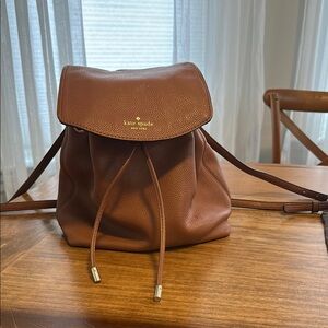 Kate Spade Brown Leather Backpack with Flap-Over Closure